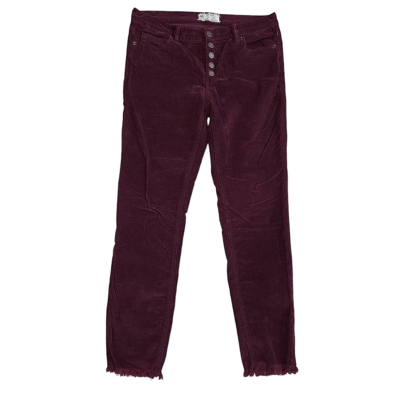 Free People Denim - FREE PEOPLE BURGUNDY CORDUROY BUTTON FLY ANKLE/CROPPED SKINNY JEANS. SIZE 27.